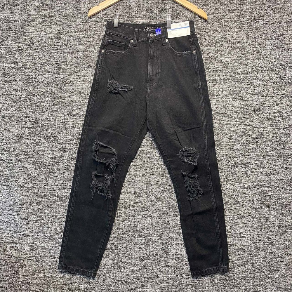 Arizona Jean Co Mom Jeans Womens 3 NWT Black Highest Rise Distressed Tapered New